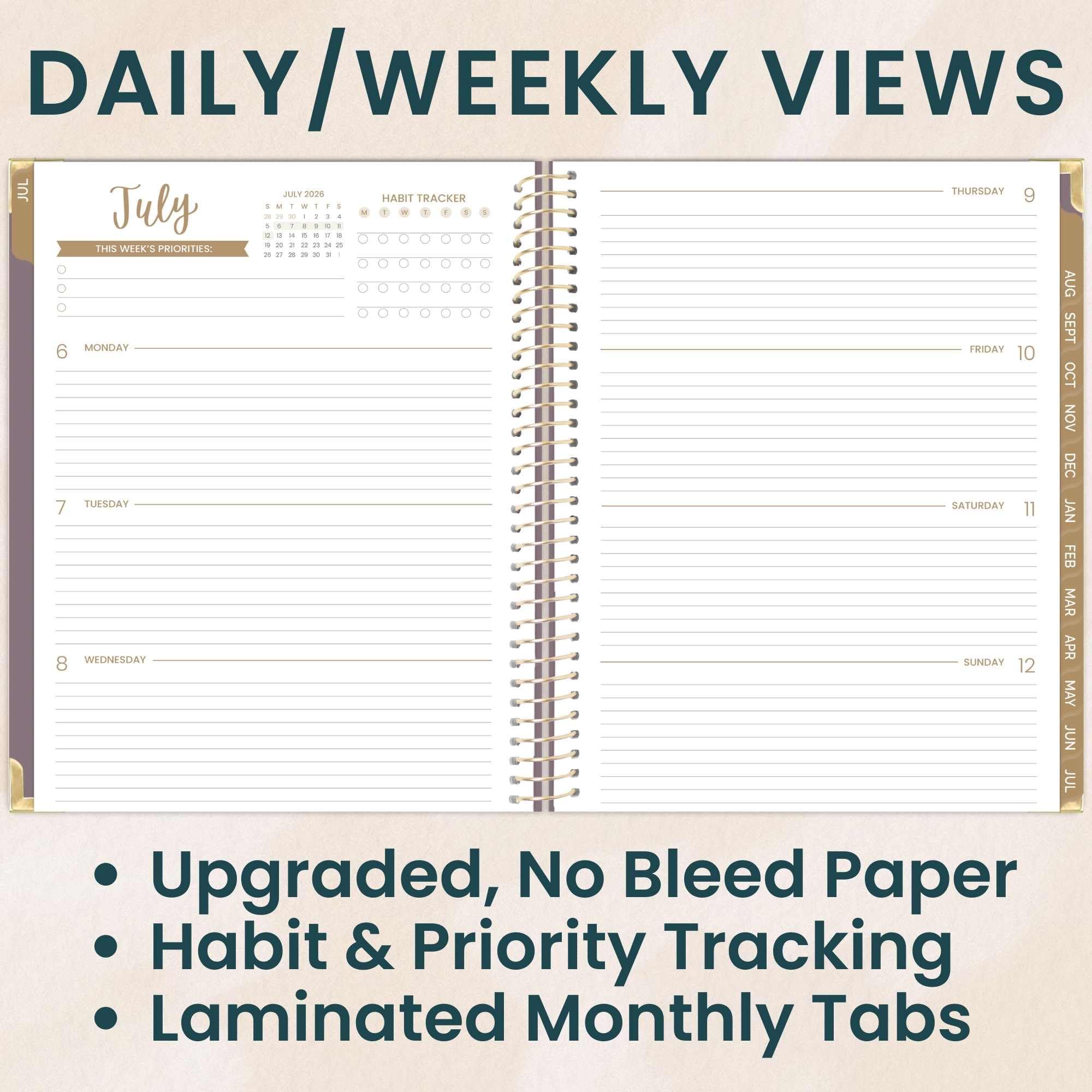 bloom daily planners Agenda scolaire 2026-2027 à couverture rigide (21,6 x 27,9 cm) pour année académique (juillet 2026 à juillet 2027) – Planificateur d'objectifs pour femme – Agenda mensuel et