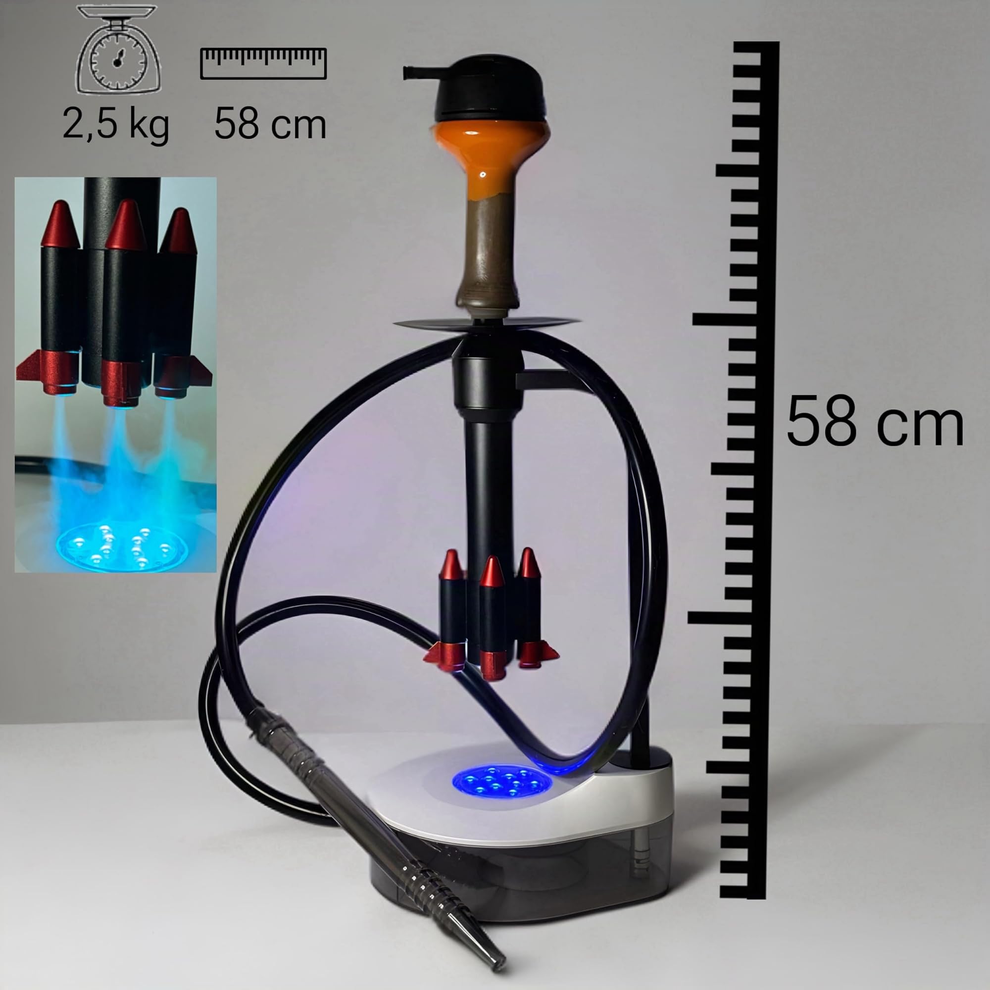 Hookah shisha cohete con kit completo : Cazoleta premium, gestor de calor, manguera 150cm