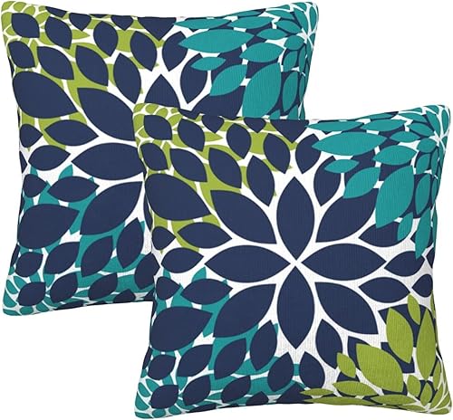 Miniatura 2 de GETTOGET Juego de 2 fundas de almohada de flores de dalia verde azulado azul marino, 24 x 24 pulgadas, juego de 2 fundas de almohada geométricas