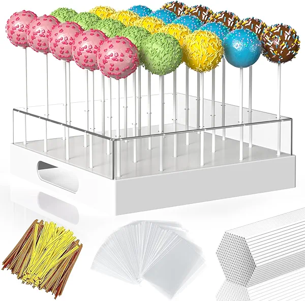 partyMoonet Cake Pop Stand,25 Holes Clear Cake Pops Display Holder,Cake Pop Sticks Kit, Candy Pop Holder,cake pop mold for Party,Wedding,Birthday(White,1-Pack)