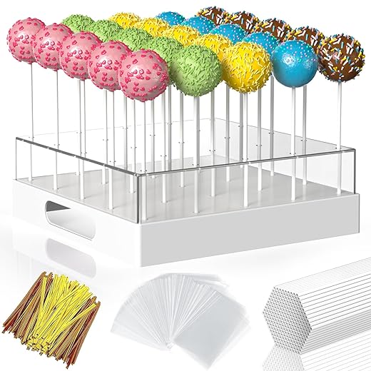 Cake Pop Stand,25 Holes Clear Cake Pops Display Holder,Cake Pop Sticks Kit, Candy Pop Holder,cake pop mold for Party,Wedding,Birthday(White,1-Pack)