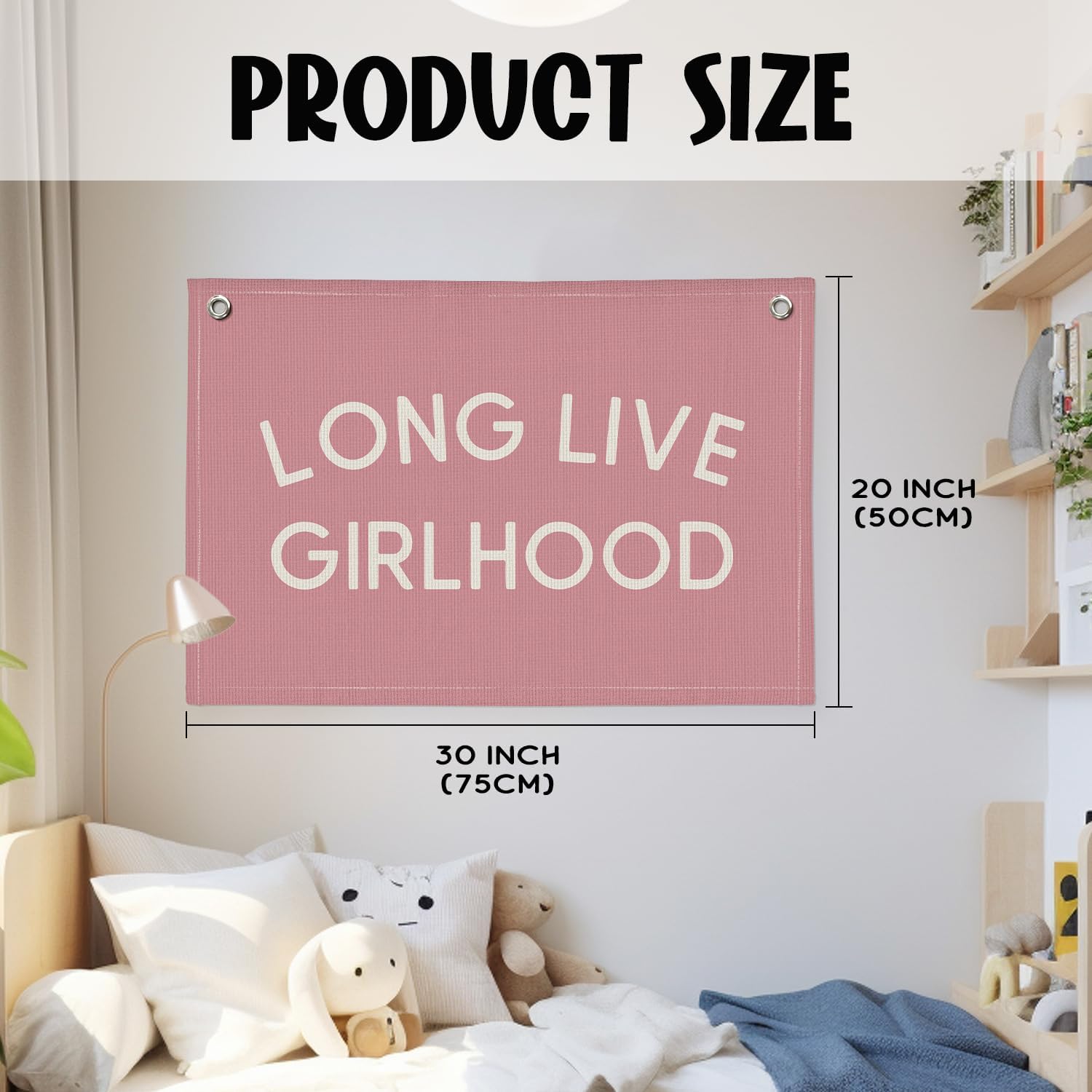 Long Live Girlhood Pink Linen Canvas Wall Banner, Girls Nursery Decor, Toddler Room Wall Hanging, Inspirational Canvas Art, Playroom Sign, Baby Girl Gift Idea 20x30 Inch image 2