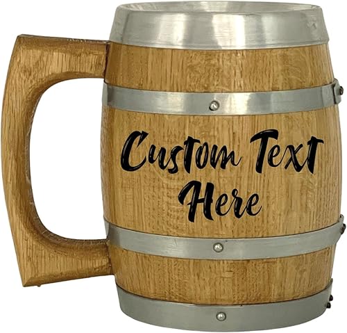 Tazas de barril personalizadas de roble blanco hechas a mano con interior de aluminio, jarra personalizada con grabado láser de precisión (taza de