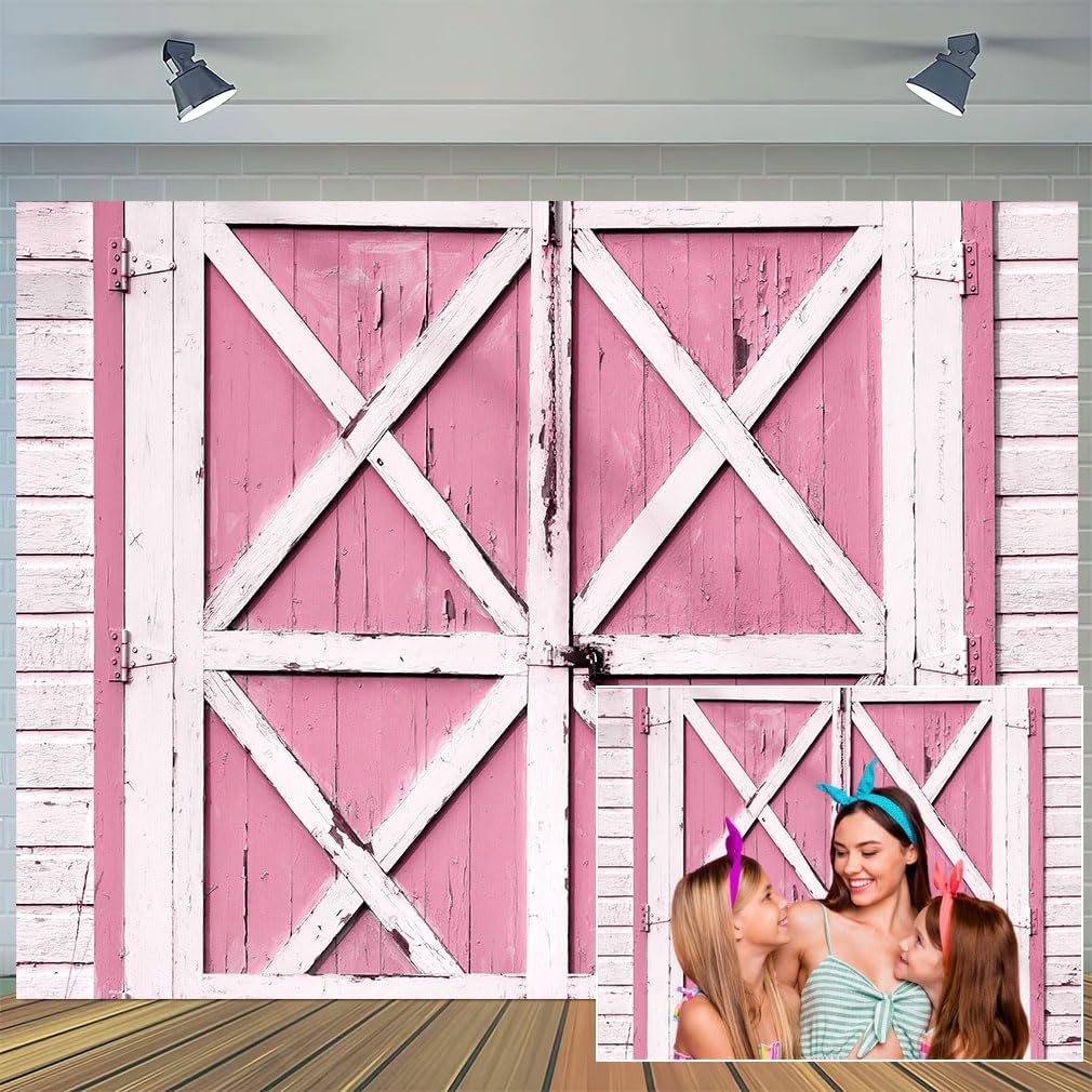 10x8ft Large Vintage Rustic Pink Barn Backdrop, Retro Western Rustic Wooden House Barn Photography Backdrop Kids Girl Baby Birthday Baby Shower Kids Birthday Party Background