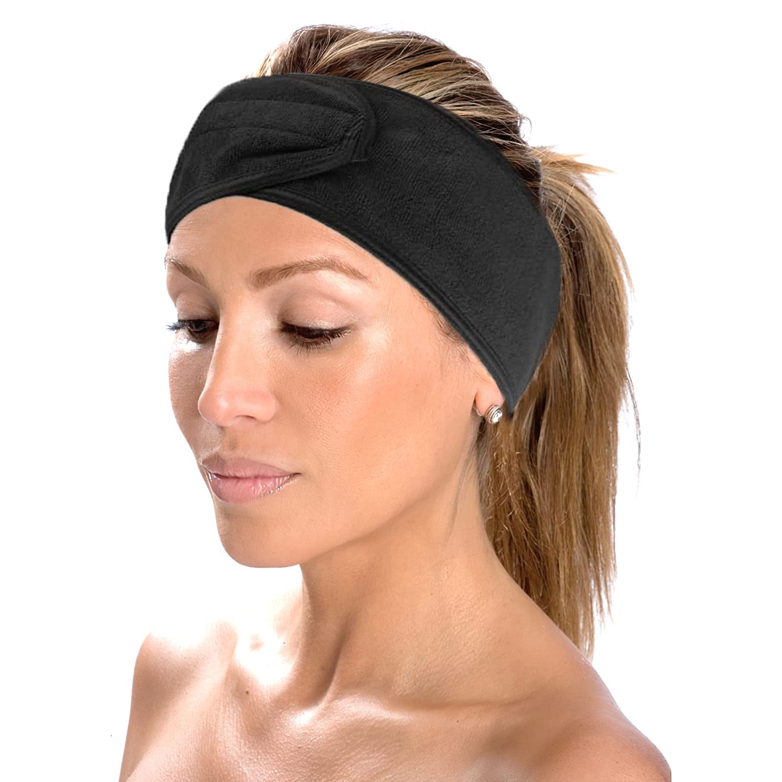 Spa Headband - 3 Pack Adjustable Facial Headband, Women Facial Makeup Head Band Head Wraps for Shower Washing Face (Black) - Image 4