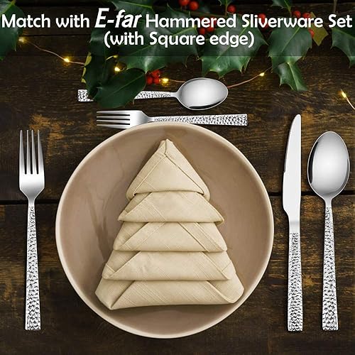 Miniatura 4 de E-far - Juego de 12 cucharas martilladas de acero inoxidable de 6.7 pulgadas para cocina o restaurante, no tóxicas y pulidas con espejo, borde