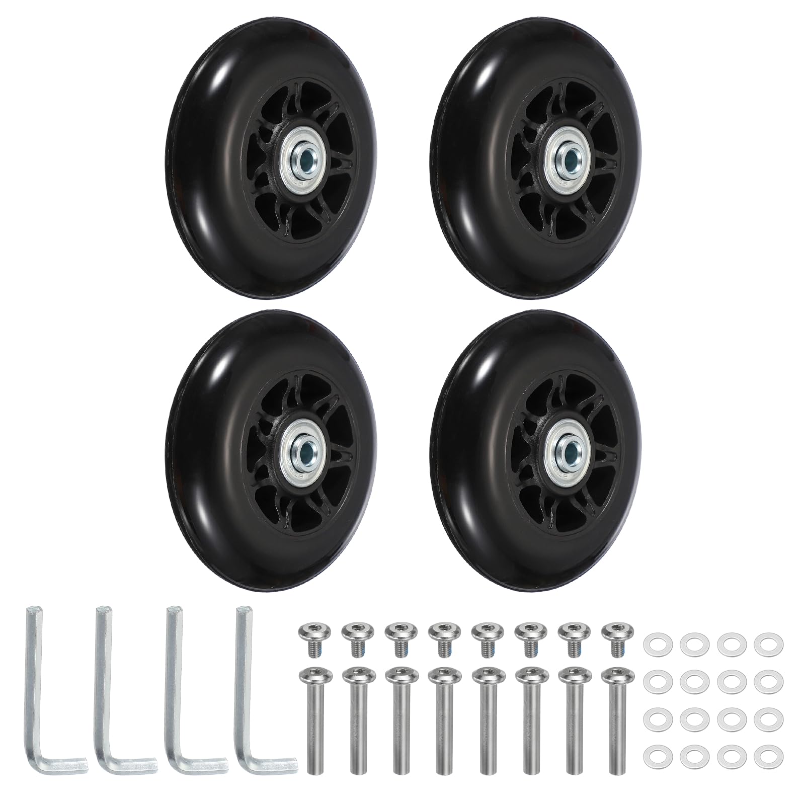 YELARXI Replacement Luggage Wheels, Suitcase Wheels Replacement Kit 90x24mm & 2 Set & Rubber & Black - Fitting for (Swivel Caster Bearings Repair/Replacing/Roller Bag/Suitcase/Spinner)