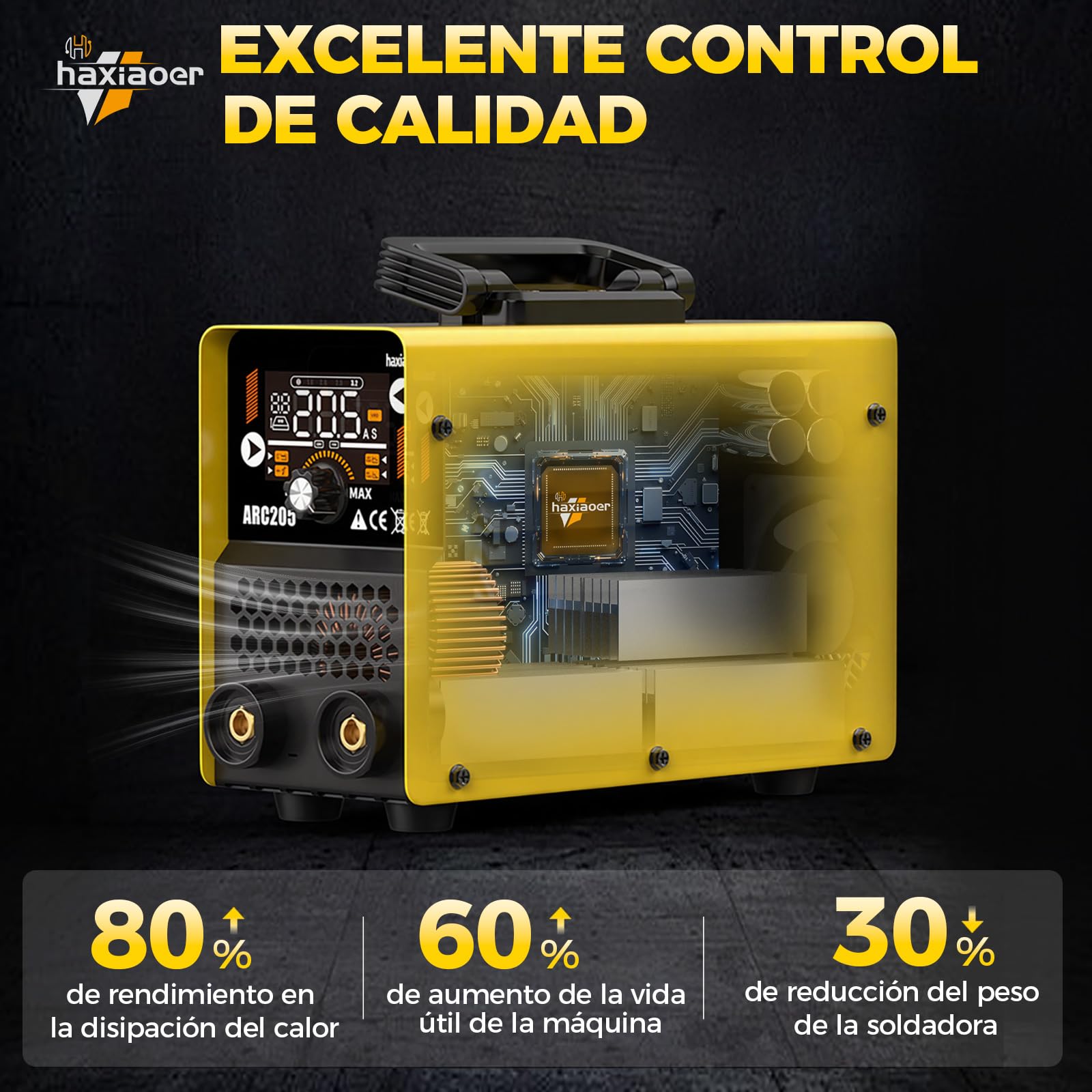 haxiaoer ARC205 spawarka elektrodowa – IGBT DC inwerterowa spawarka MMA/E-hand/Lift-TIG z 205 A, 203 V, wskaźnik LED, Anti-Stick, Hot Start, ARC Force, 10 elektrod