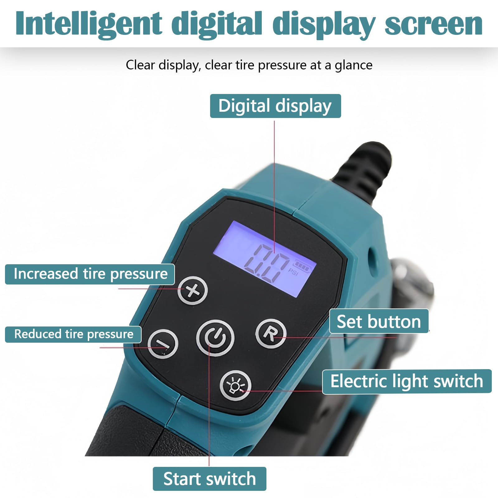 Compresseur Batterie Pompe à Air Compatible Makita 18V - Écran LCD LED 120 PSI Avec 4 Buses
