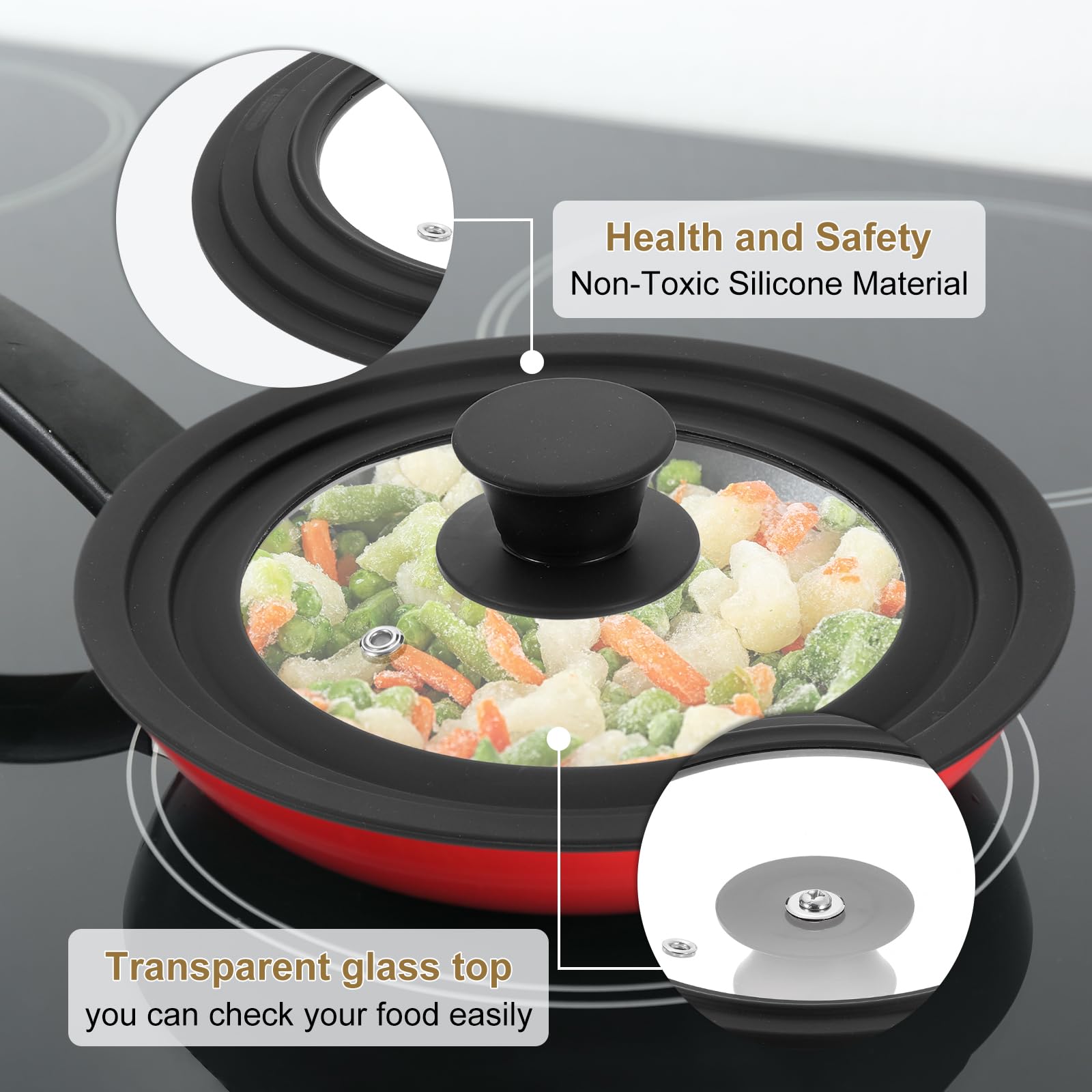 uxcell 1 tapa universal para ollas de 8.5, 9.5, 10 pulgadas de diámetro, tapas de repuesto con borde de silicona resistente al calor, tapa de ventilación de vapor para ollas, sartenes, sartenes, color