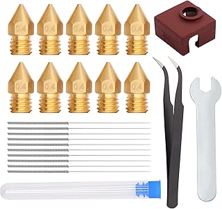 10PCS 0.4mm 3D Printer Extruder MK8 Nozzles + 10PCS 0.4mm Stainless Steel Nozzle Cleaning Needles with Spanner and Tweezers for Makerbot Creality CR-10 Ender 3 5