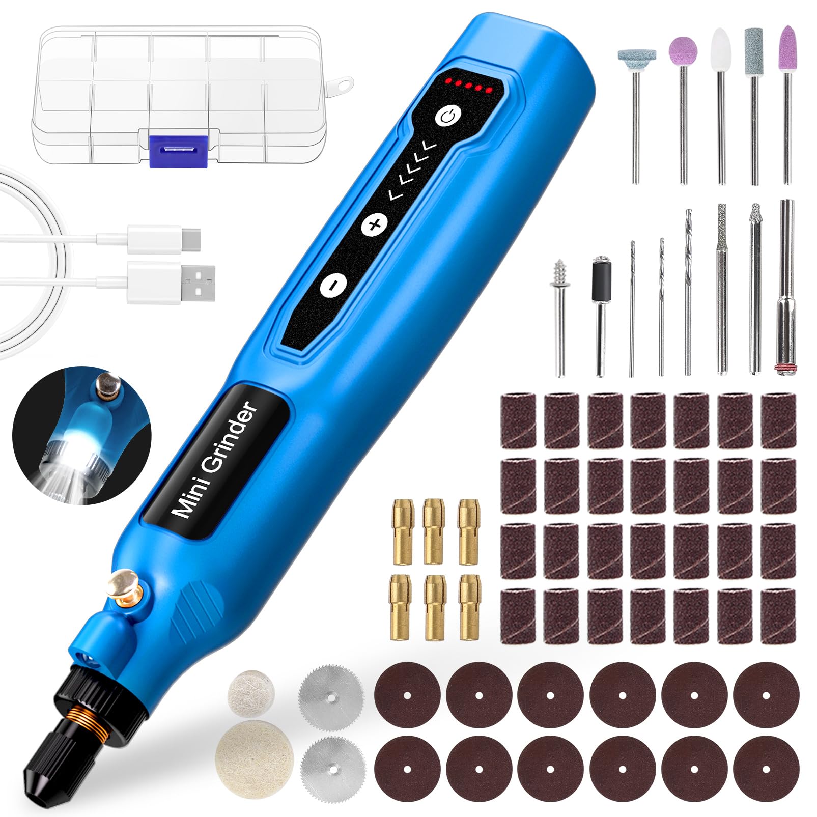 Cordless Mini Rotary Tool Set - 64Pcs Accessories 3.7V 5 Speed 3000rpm to 15000rpm Rotary Tool Kit USB Rechargeable with Light Mini Electric Grinder for DIY Work Engraving Grinding Polishing โ image 1