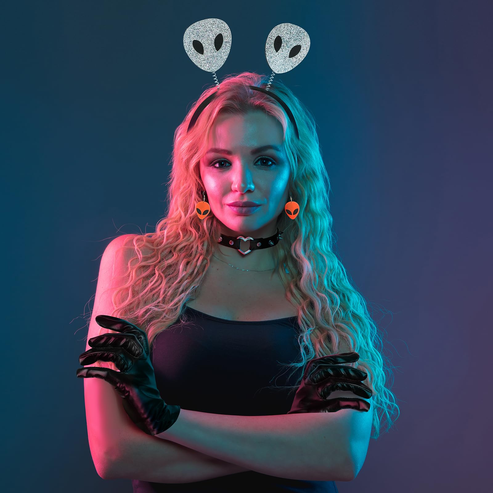 XEPST Alien Costume Accessories Set, Alien Antenna Headband, Earrings, Necklace, and Gloves for Women - Image 4
