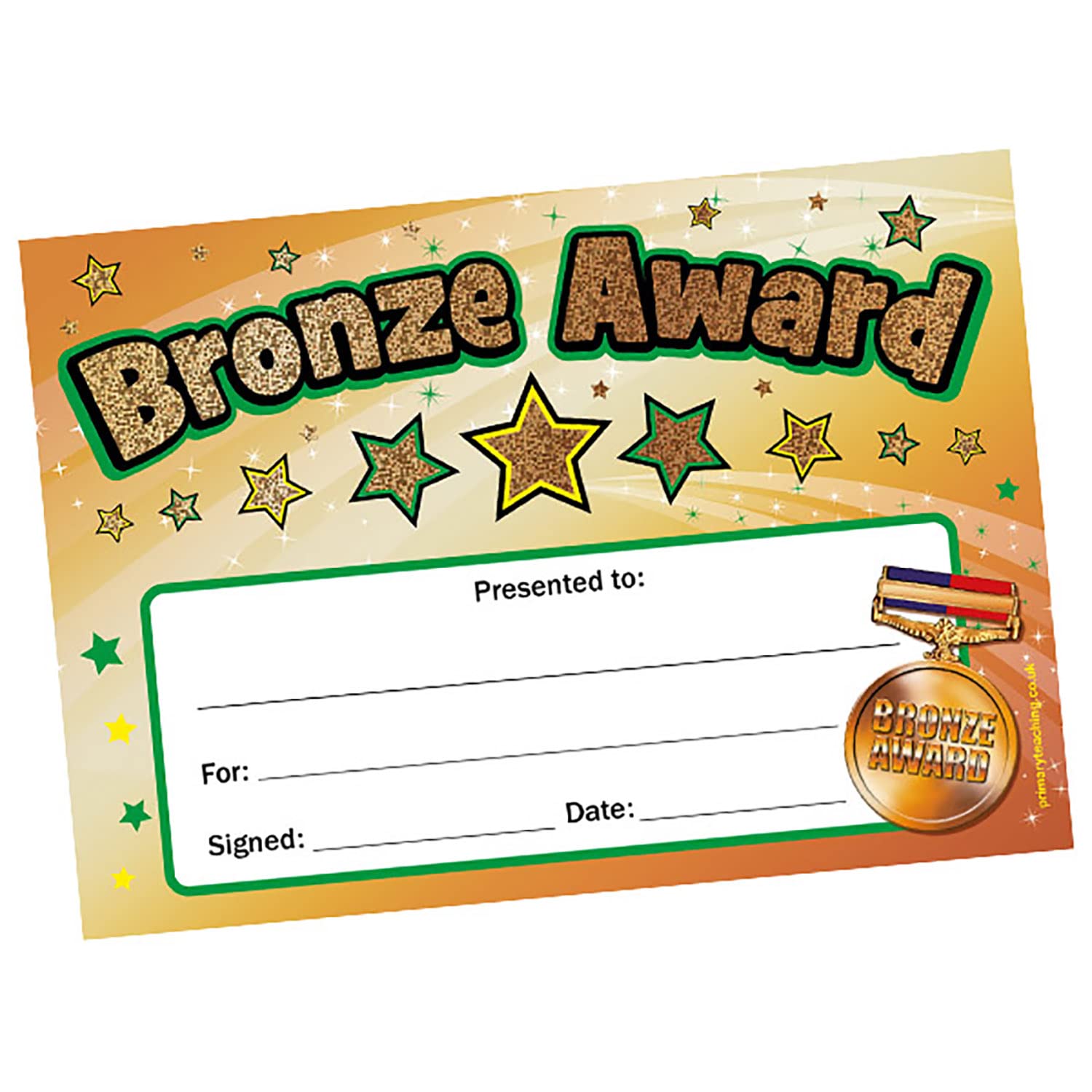 100 Holographic Sparkly Bronze Award Stars Motivational Childrens Pupils School Teachers Praise Reward Certificates Value Pack A5 Primary Teaching Services