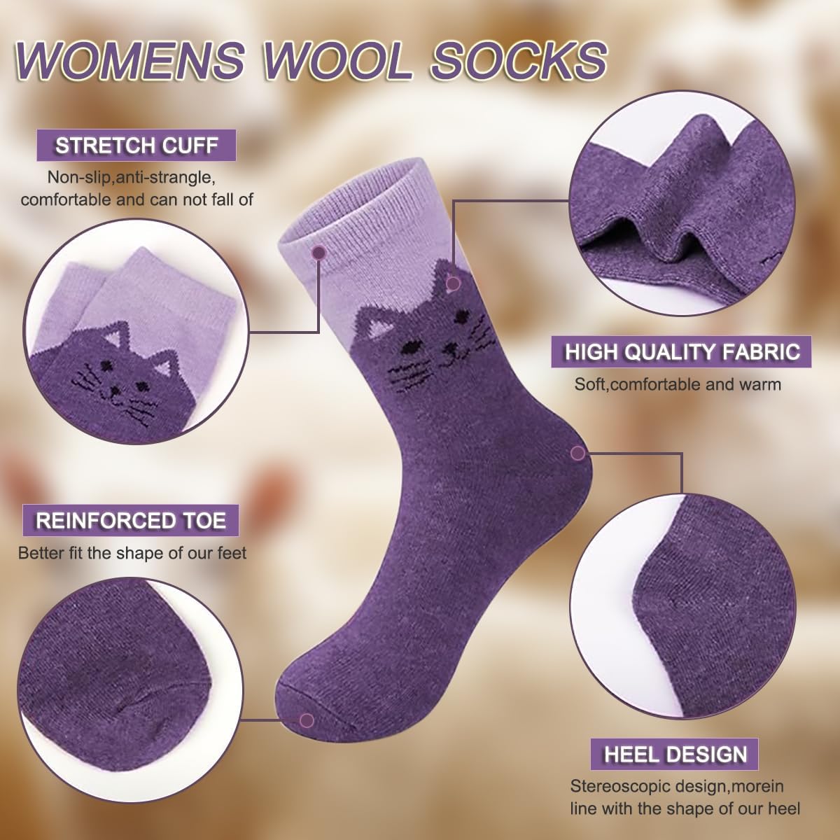 YQHMT Wool Socks for Women Gifts Winter Warm Thick Thermal Vintage Knit Soft Crew Socks Stocking Stuffers, Christmas Gift - Image 3