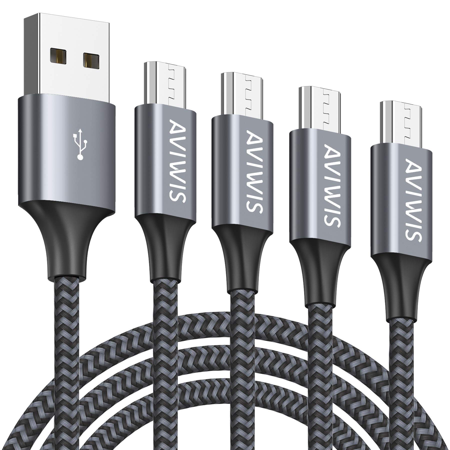 Micro USB Cable [4-Pack 0.3M 1M 2M 3M] Android Cable Nylon Braided Fast USB Charging Cable Compatible with Galaxy S7/S6/J3/J5/J7, Huawei, HTC, LG, Kindle -Grey