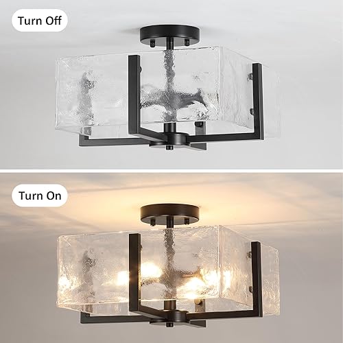 Miniatura 3 de Lámpara de techo semiempotrada negra de 4 luces de vidrio para montaje en techo, lámpara moderna de granja de 14.96 pulgadas para vestíbulo,