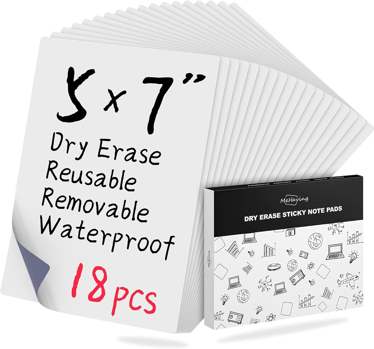 Dry Erase Sticky Note Pads 5x7| 18pcs Reusable Small White Board Stickers for Fridge,Door,Desk| Office,School Supplies| Removable Labels Strips Tags Notepad Sheets| Eco Friendly Products