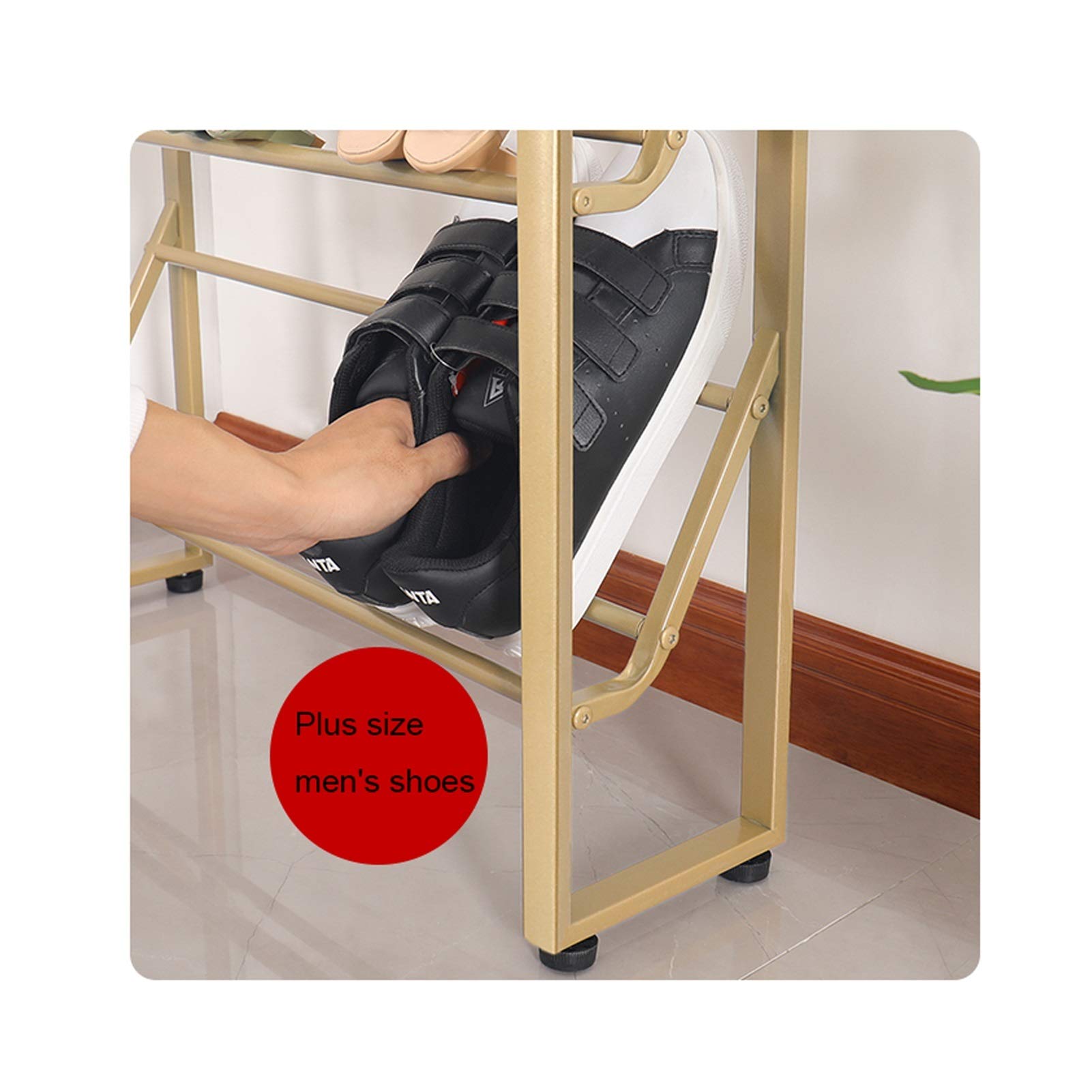 Scarpiera 3 livelli di stoccaggio di ferro da letto del corridoio del salotto del corridoio Camera da letto del bagno o del corridoio Scaffali di stoccaggio del metallo Golden Scaffale Portascarpe ( S