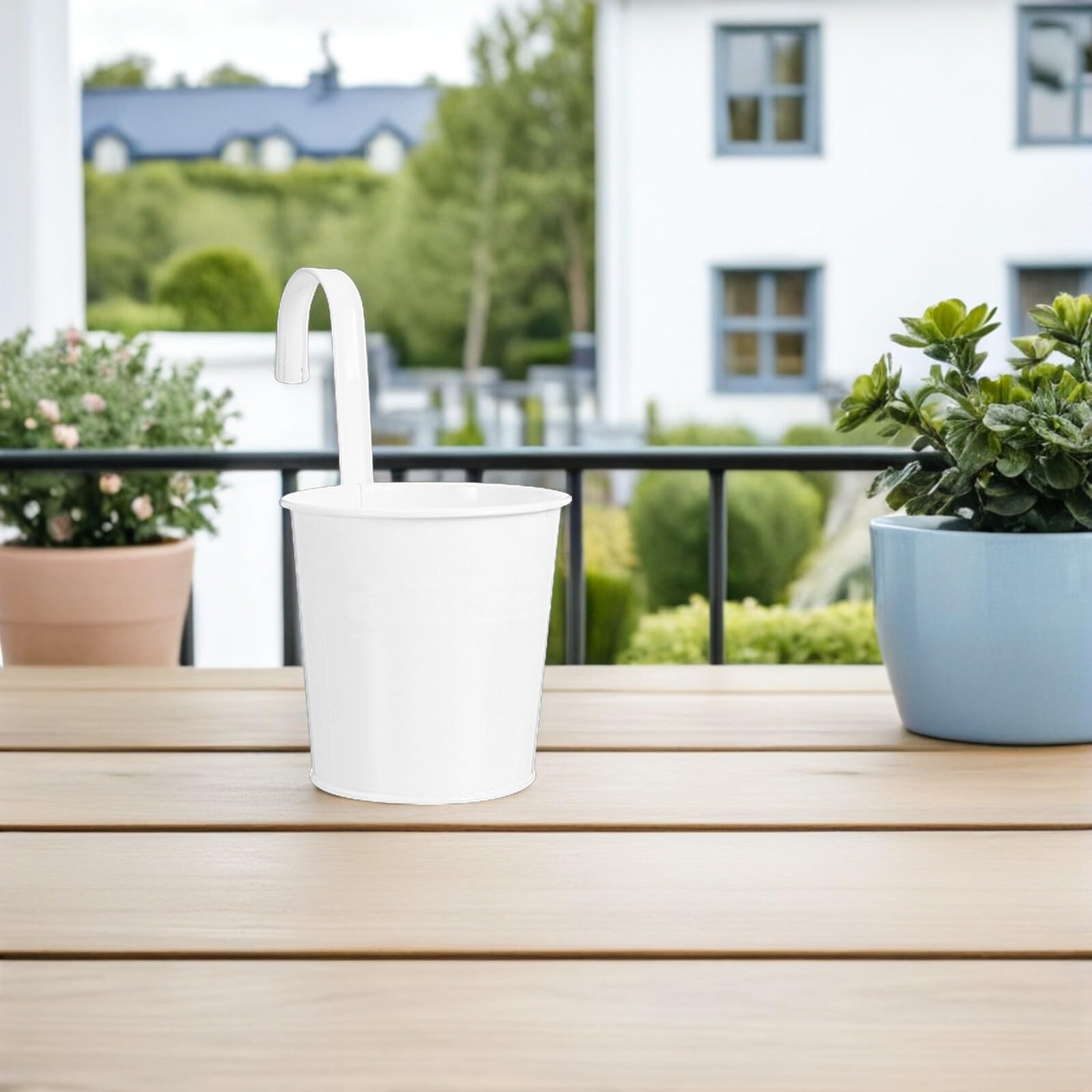 DOITOOL Seau Suspendu pour Balcon en Fer Blanc, Lot de 4 Pièces