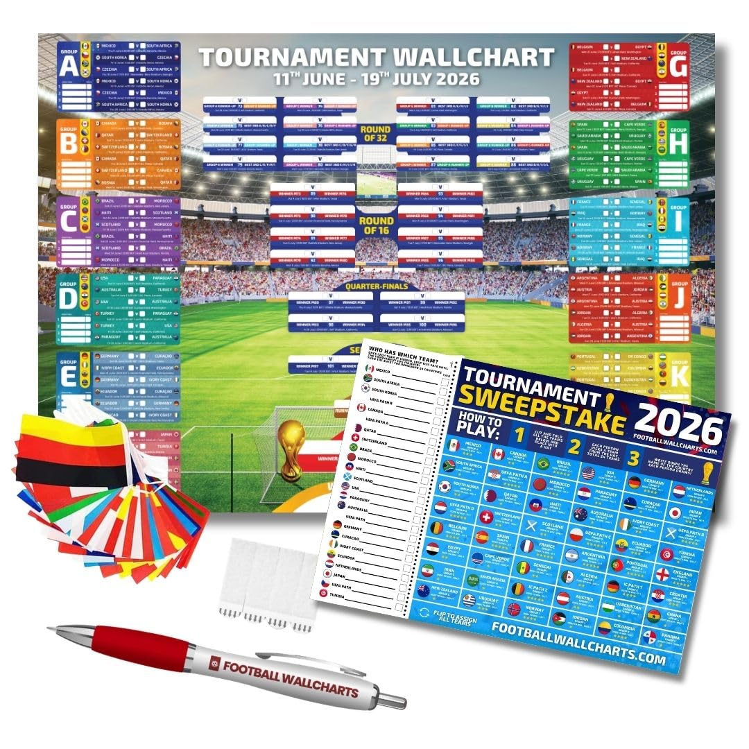 2026 World Cup Wallchart Stadium Glow Design - A1 and A2 Sizes - Tournament Tracker with All 104 Fixtures (Stadium Glow, A1 Ultimate Bundle)