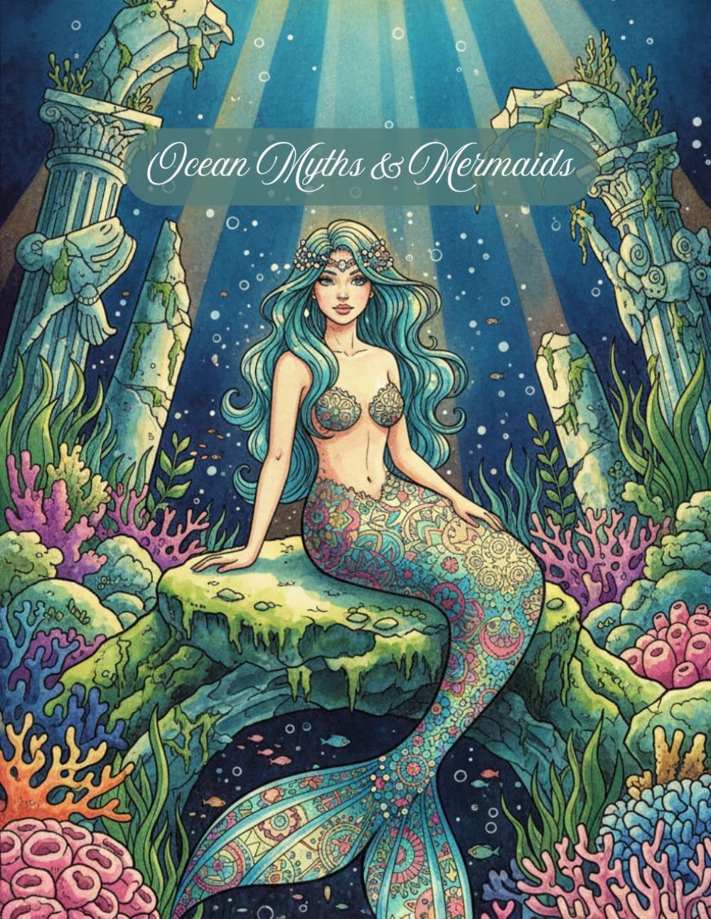 Ocean Myths & Mermaids Coloring Book: An Intricate Adult Coloring Book featuring Mermaids, The Lost City of Atlantis, and Deep Sea Wonders for Stress Relief