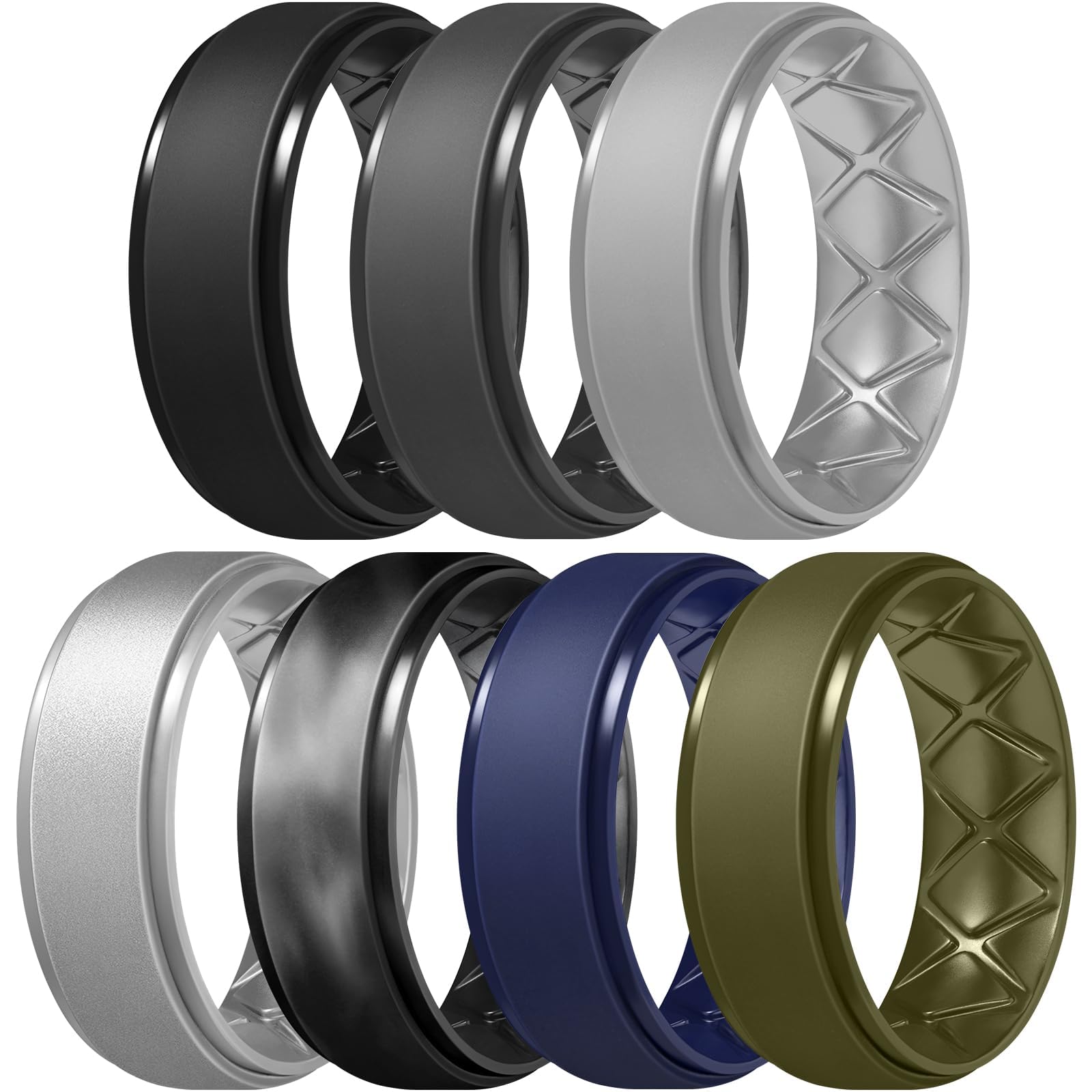 Egnaro Men's Silicone Wedding Rings, 8.5mm Wide 2mm Thick, 1 to 7 Multipack