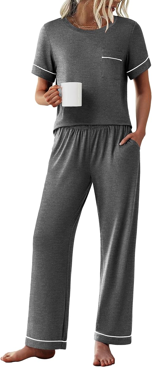 Conjunto de pijama para mujer, ropa de dormir de 2 piezas, cómodo conjunto de salón S-XXL