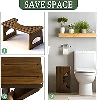 Vista 3 de JACNITAD Taburete de inodoro plegable, taburete de 7 pulgadas para baño, taburete de inodoro de bambú para adultos, taburete plegable