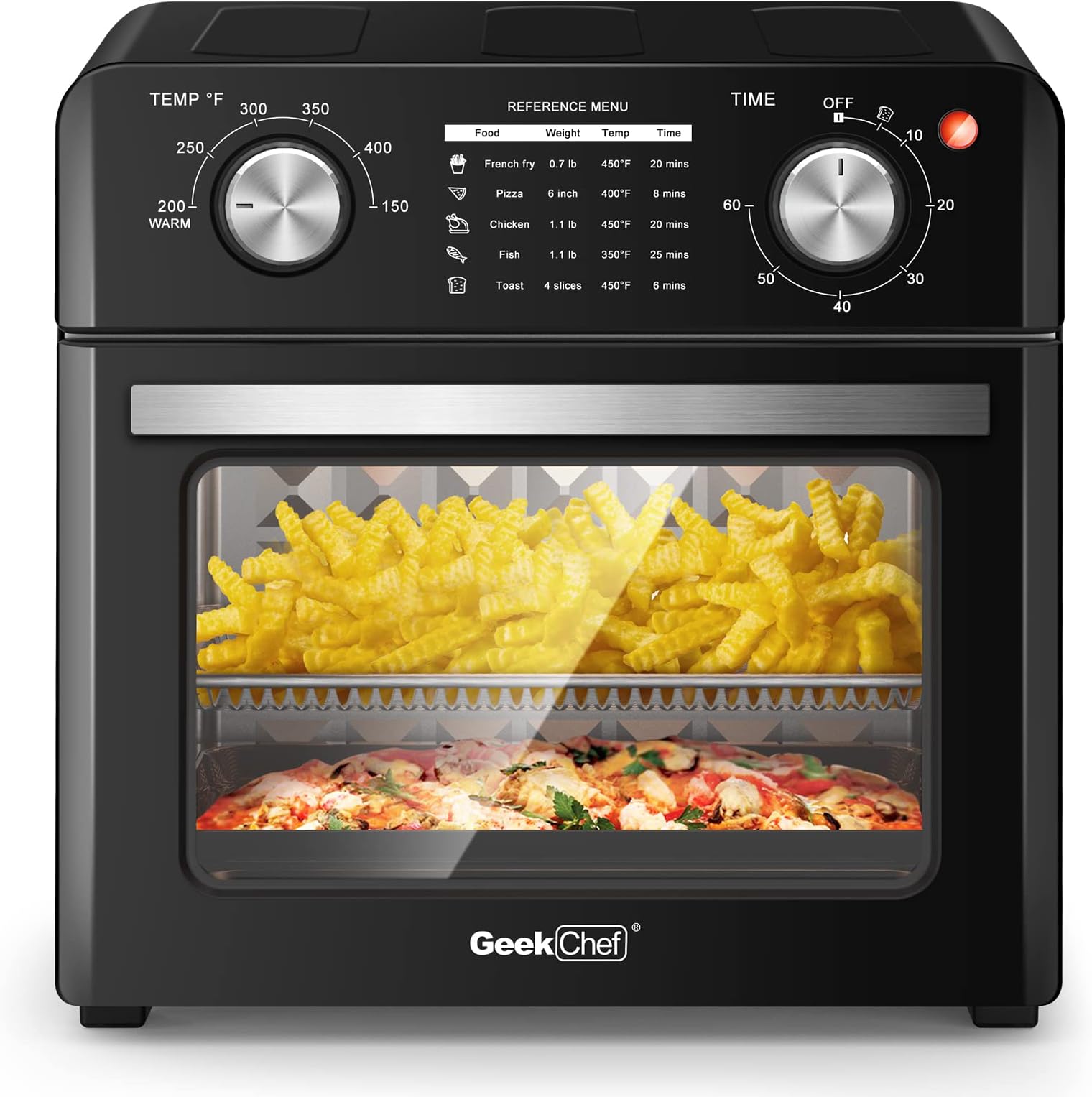 Geek Chef Air Fryer Toaster Oven 10QT, 4 Slice Toast, Countertop Oven, Warm, Broil, Toast, Bake, Air Fry, Oil-Free, Accessories Included, Black (Black Air Fryer Oven with 100 Recipes)
