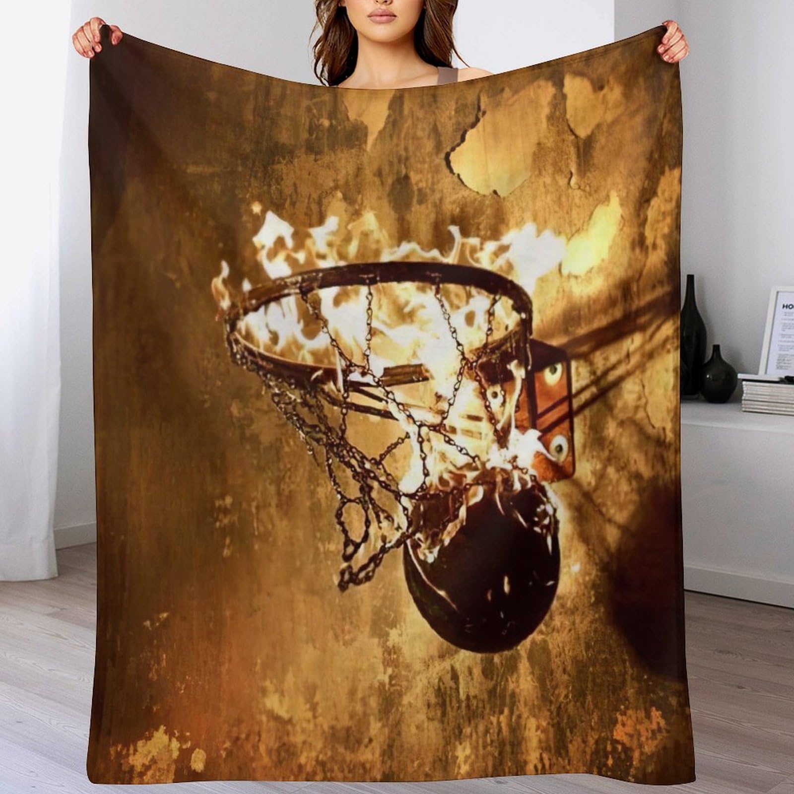 Couverture polaire flannel basket-ball 130x180cm thermique pour lit