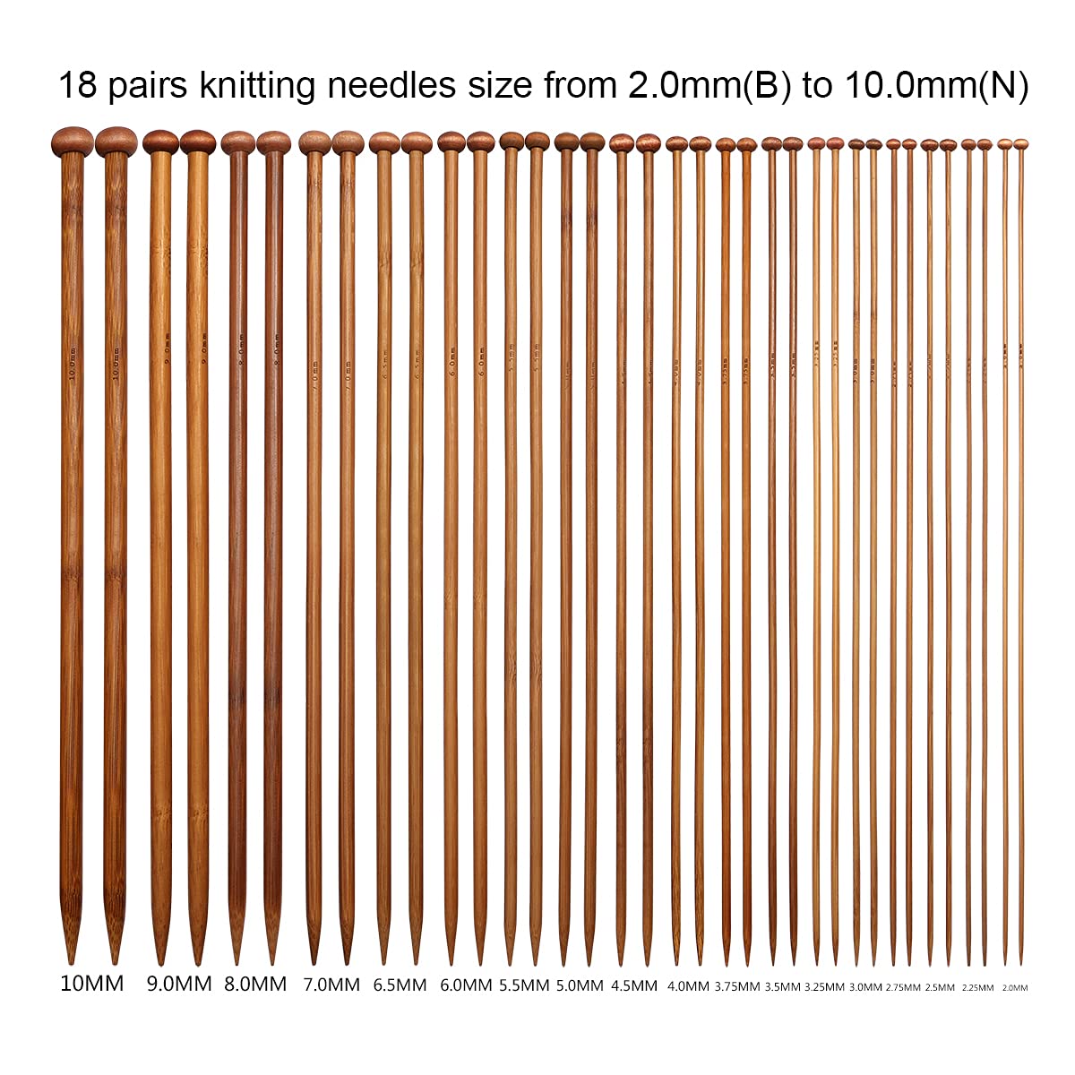 Stricknadel-Set, 34,3 cm, 36 Stück, glatt, Bambus, einspitzig, mit Etui, perfektes Strickset mit Zubehör