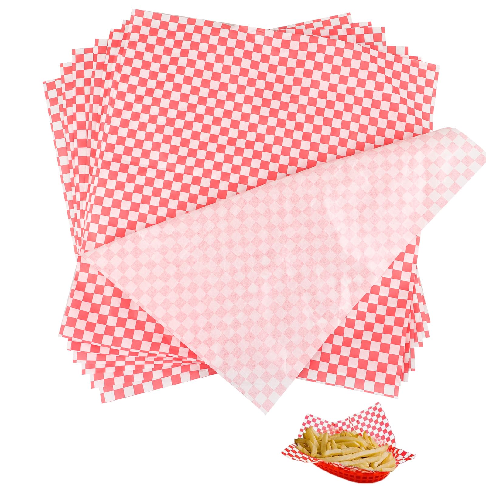 DAJAVE 500 fogli di carta oleata per uso alimentare, colore rosso, a scacchi, a prova di olio, per gastronomia, hamburger, sandwich, torte, patatine fritte (30 x 30 cm)