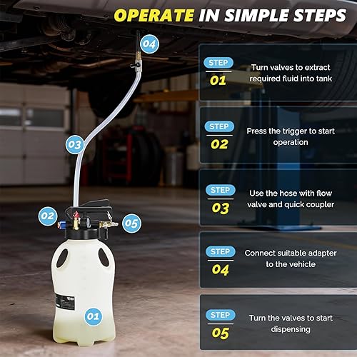 Miniatura 8 de TUFFIOM Kit de bomba de fluido de transmisión de 10 L, extractor de fluido de aceite profesional de 2 vías y sistema de recarga con 15 adaptadores