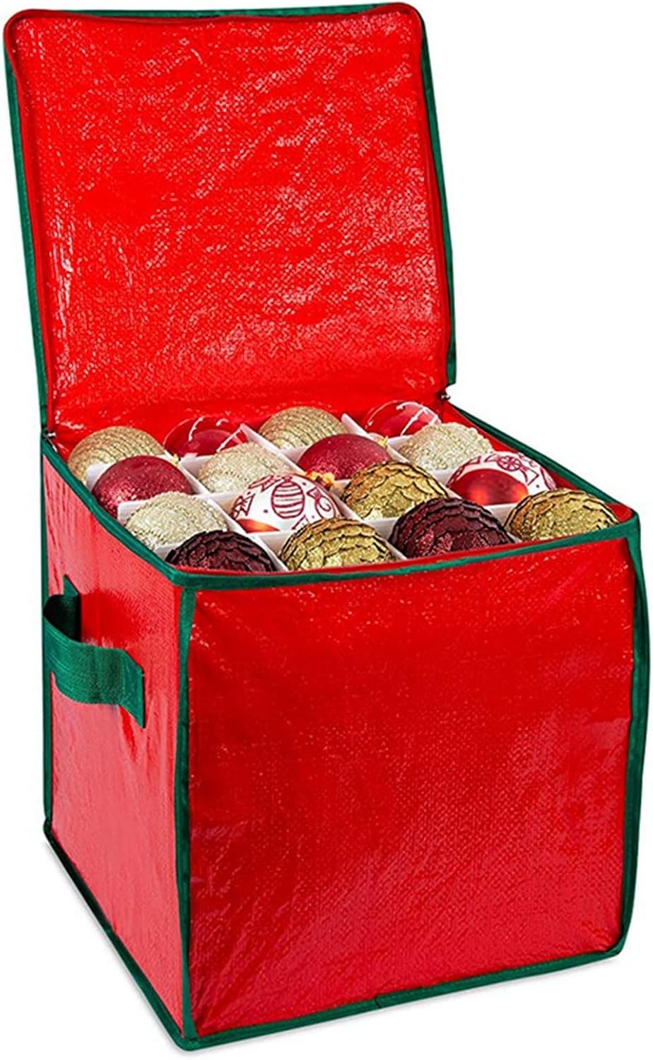 DIYCAM Christmas Ornament Storage Box Holiday Decoration Organizer, Christmas Ball Accessories Holder with Adjustable Dividers Zipper Closure