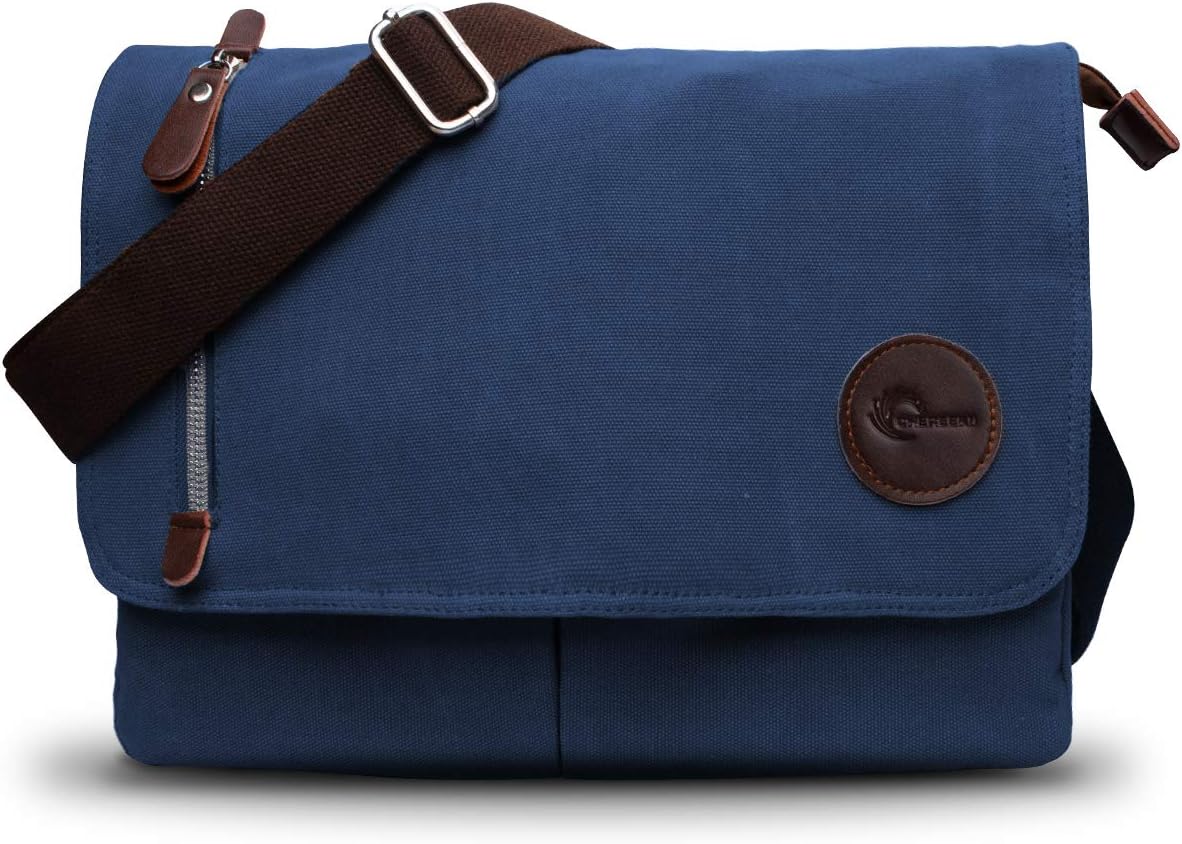 CHEREEKI Borsa Tracolla Uomo In Tela - Per Laptop 13", Multi Tasche, Impermeabile - Foto 3