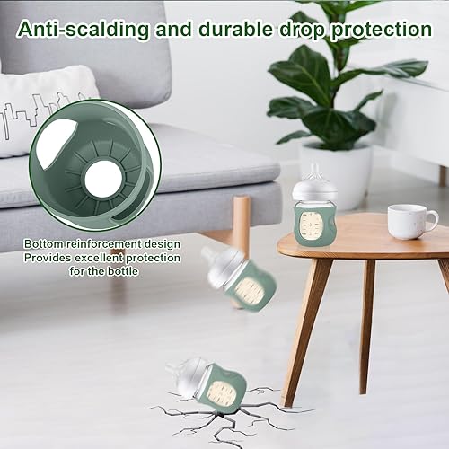 Miniatura 2 de Juome Fundas de silicona para biberón de vidrio natural Avent Paquete de 3 soportes antiroturas para biberones, compatibles con biberones