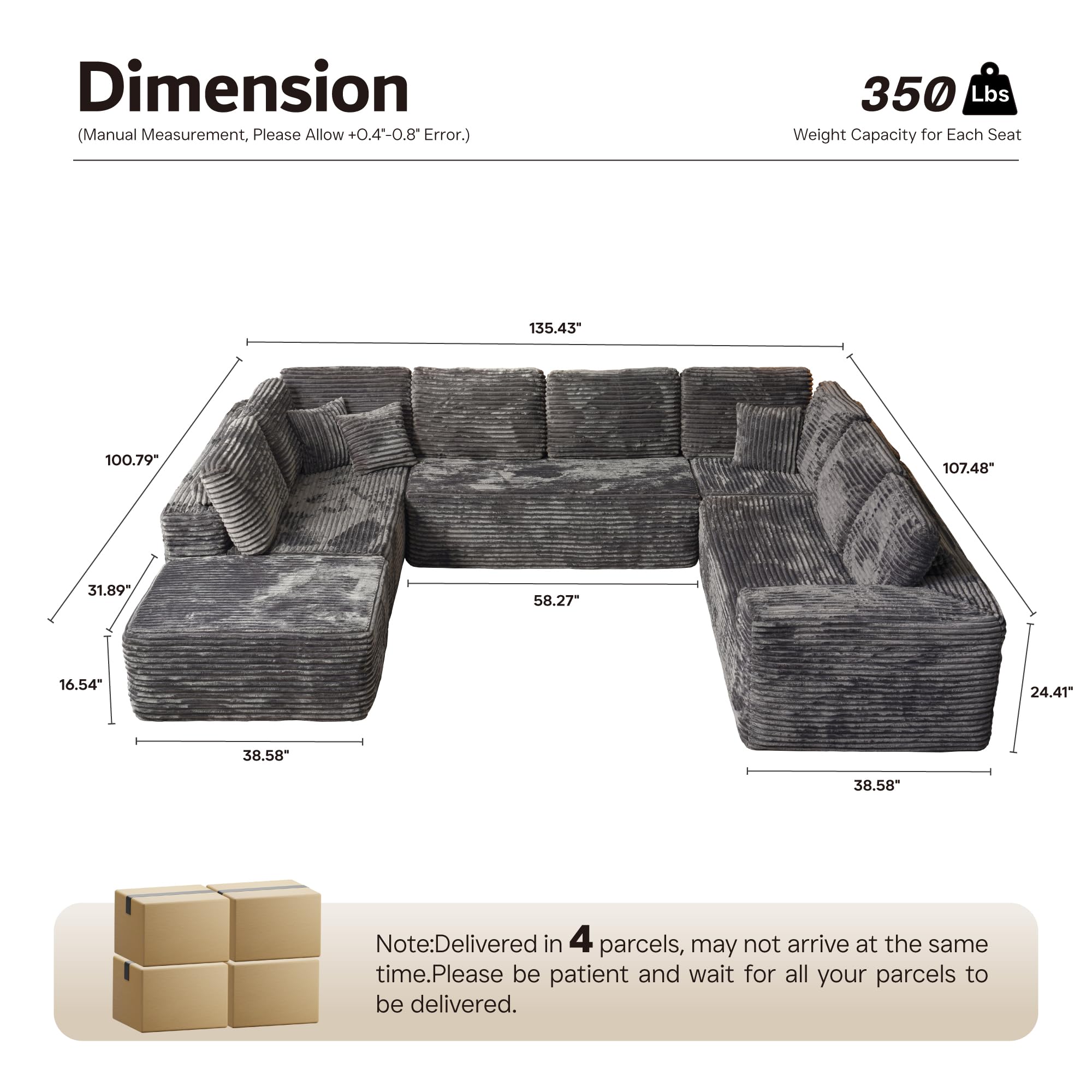 ovios 104" Cloud Sectional Couch with L-Shape Chaise,Modern Modular Sofa with Deep Seat, Upholstered Couches for Living Room Bedroom,No Assembly Required, Green (Cloud Velvet)