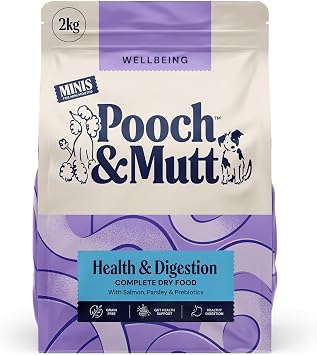 Pooch & Mutt - Health & Digestion Minis Small Sized Kibble, Complete Dry Dog Food Grain Free, for Senstive Stomachs and Digestion Health, Salmon and Sweet Potato, 2kg