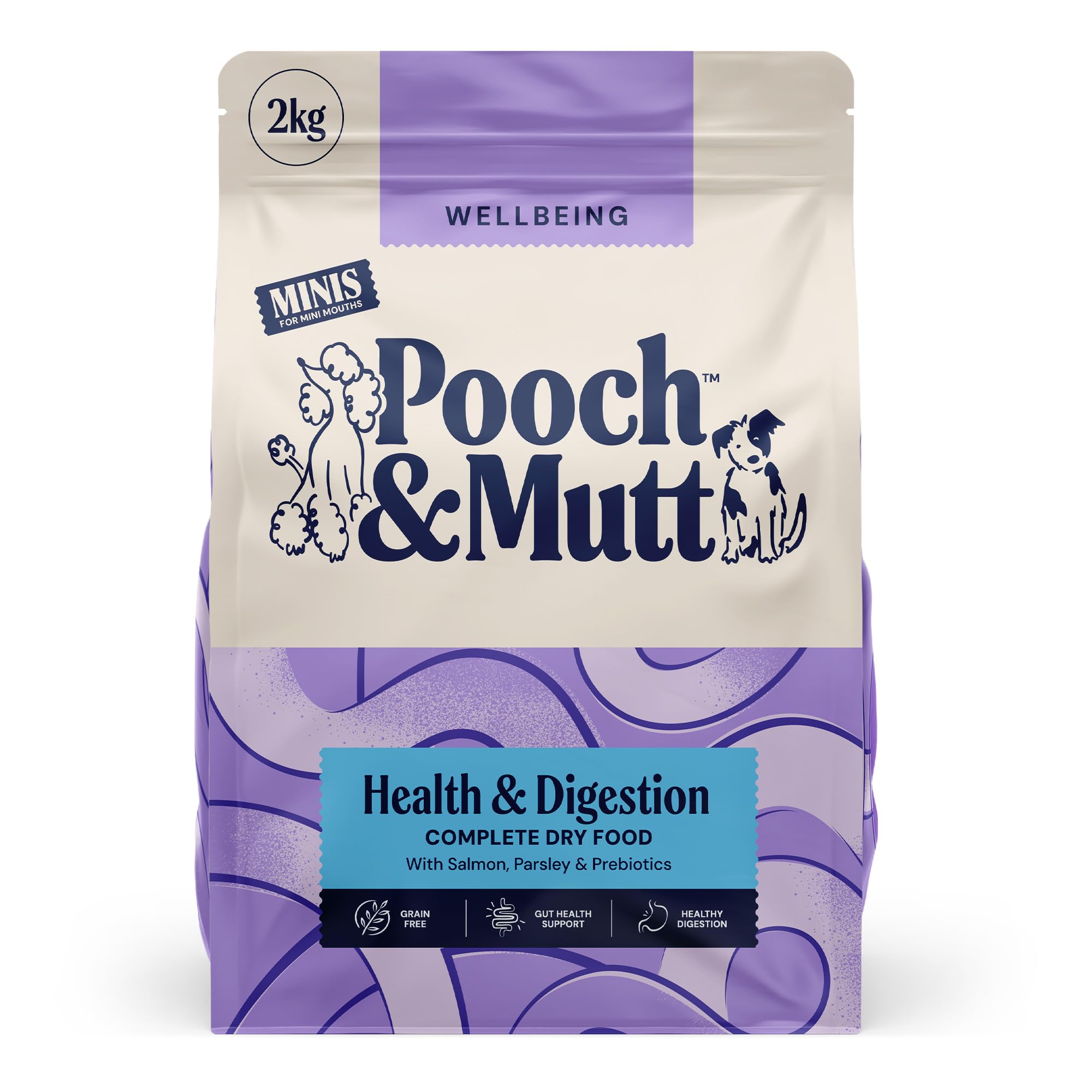 Pooch & Mutt - Health & Digestion Minis (Small Sized Kibble), Complete Dry Dog Food Grain Free, for Senstive Stomachs and Digestion Health, Salmon and Sweet Potato, 2kg — image 1