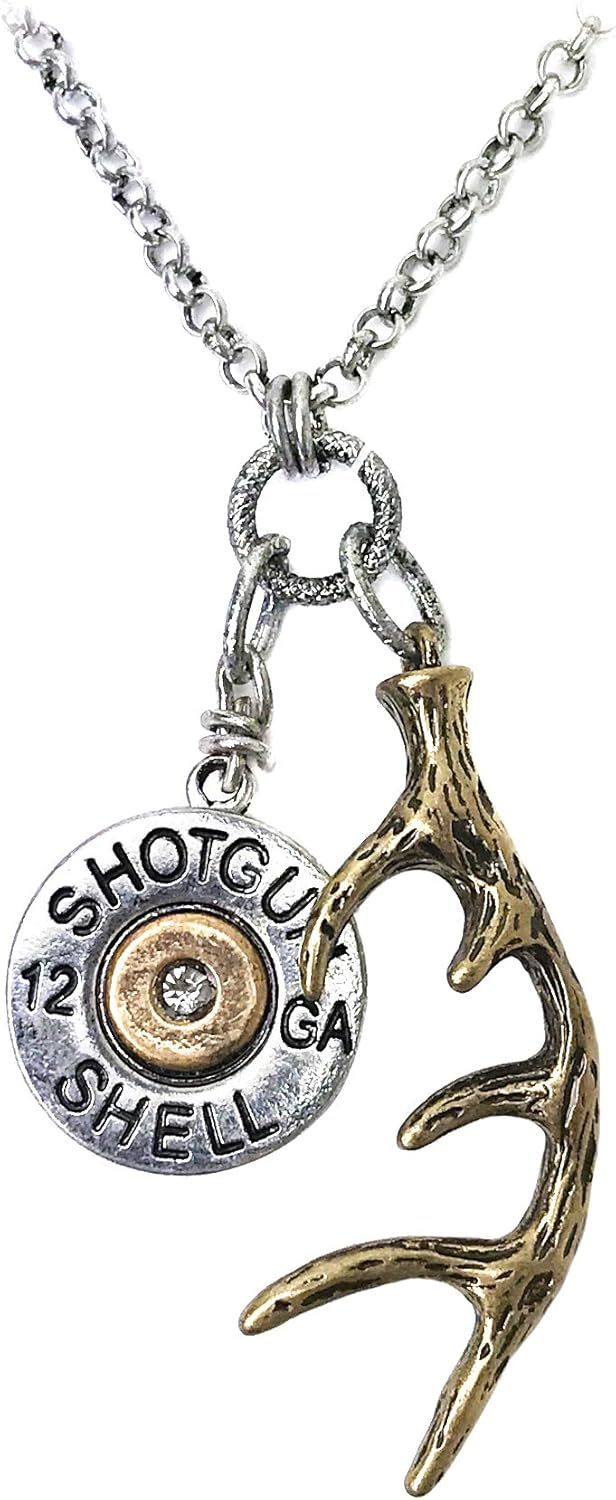 Western Peak Western Shotgun Bullet Shell Buck Antler Charms Pendant Necklace with Earrings