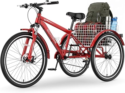 MOPHOTO Adult Mountain Tricycle, 3 Wheel Cruiser Bike, 24/26/27.5 Inch