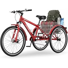 MOPHOTO Adult Mountain Tricycle, 7-Speed 3 Wheel Bike for Adults/Men/Women, 24/26/27.5 Inch Mountain Cruiser Trike with Front Suspension Fork, Disc & Drum Brakes, Rear Basket, 350 lbs Capacity
