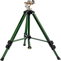 Hourleey Heavy Duty Brass Impact Sprinkler on Tripod Base - 360° Adjustable Coverage up to 35FT for Lawn Garden Yard