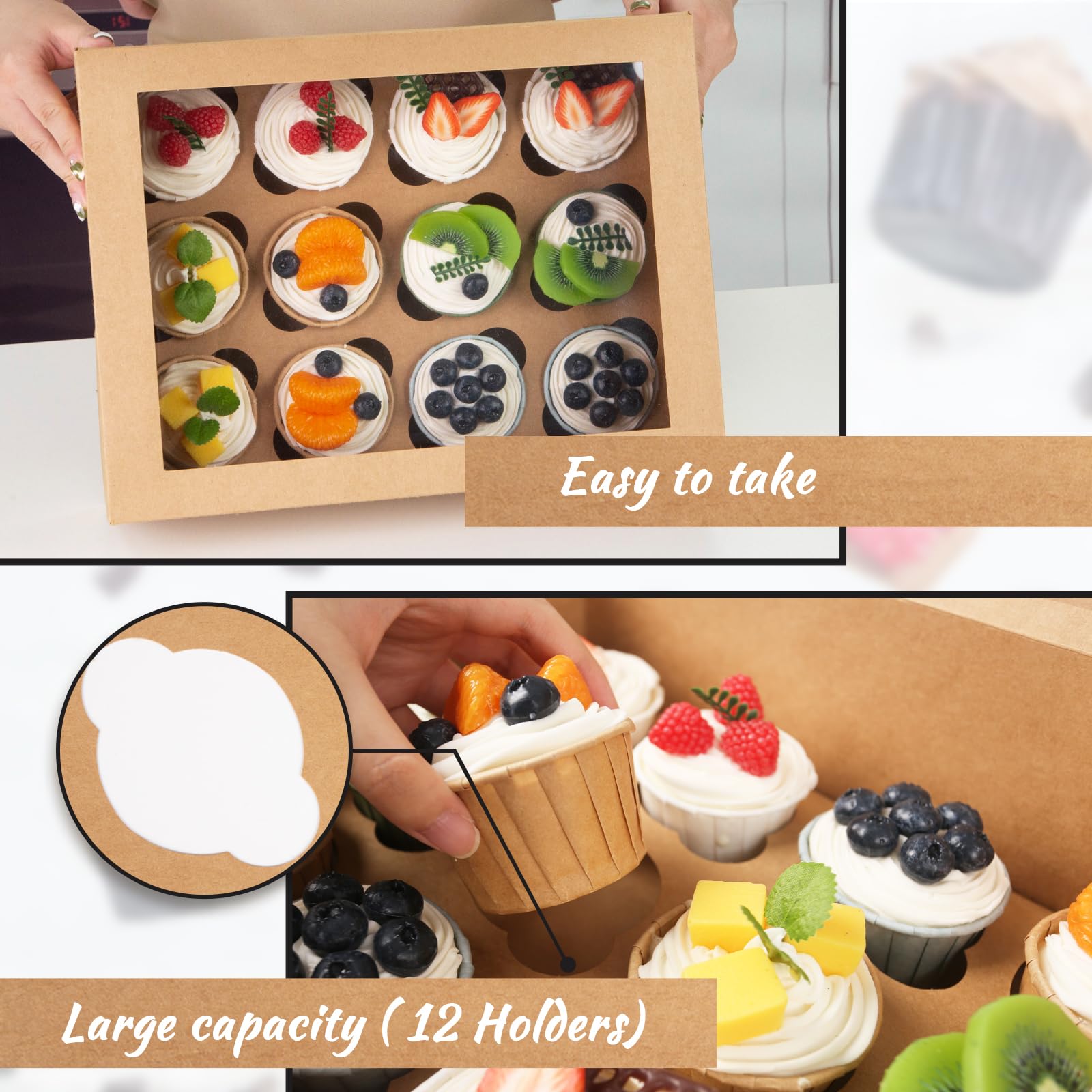 YVPSI Cupcake-Boxen – 12er-Set Mit Sichtfenster & Einsätzen Aus Kraftpapier – Perfekt Zum Verschenken