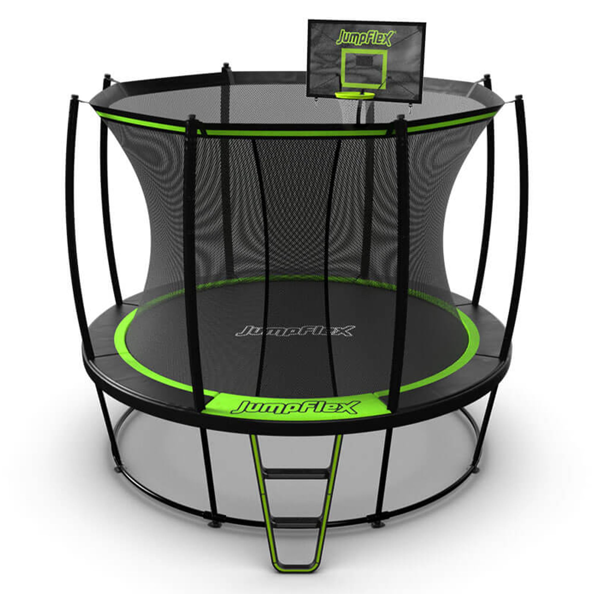 JumpFlex Hero Round Outdoor Backyard Trampoline with Net Safety Enclosure and Ladder - Heavy-Duty Jumping Trampoline Play Equipment for Family