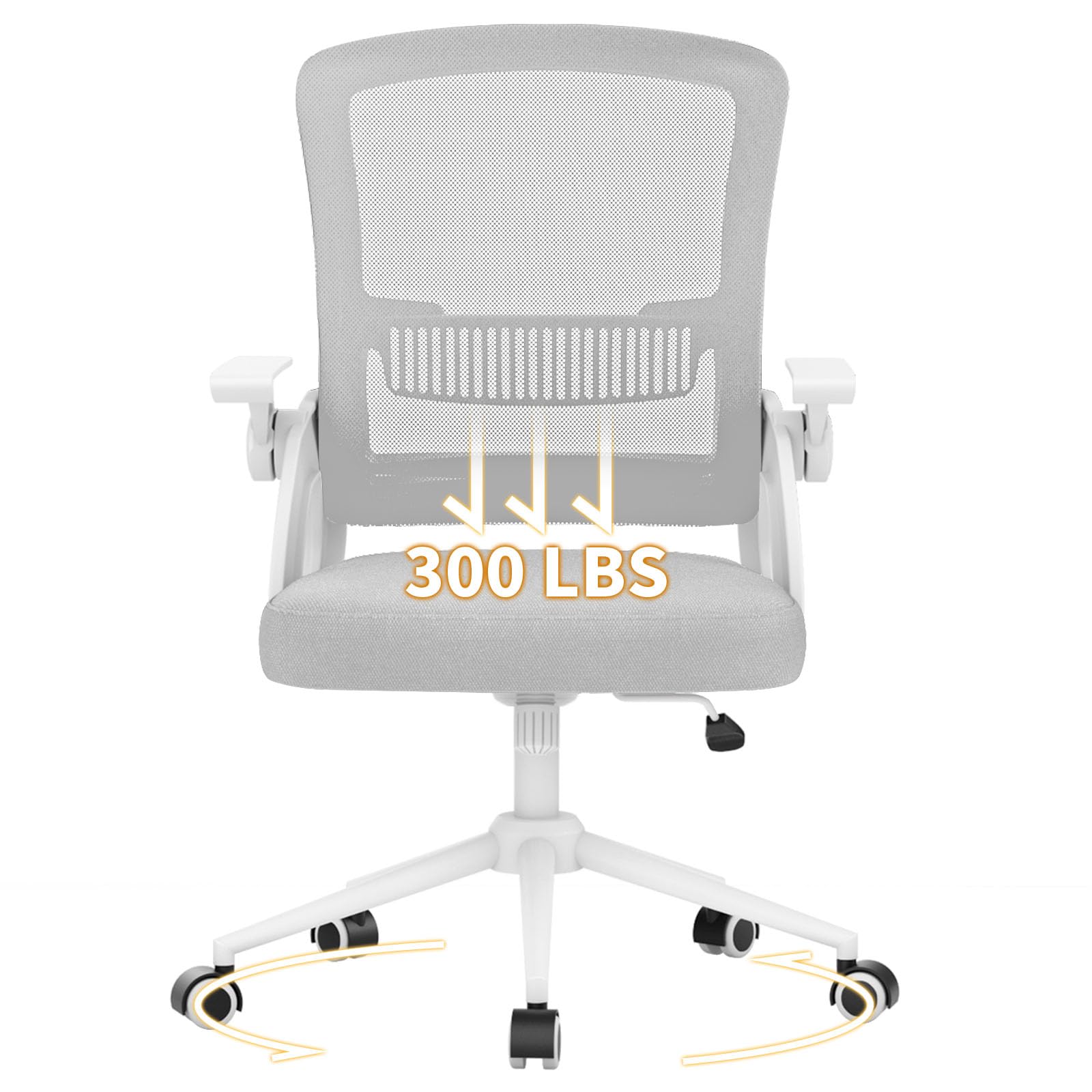 naspaluro Sedia da Ufficio Scrivania Ergonomica, Con Braccioli Pieghevoli, Altezza Regolabile, Seduta e Schienale in Rete Respirante, Girevole con Ruote, Funzione Oscillante Grigio