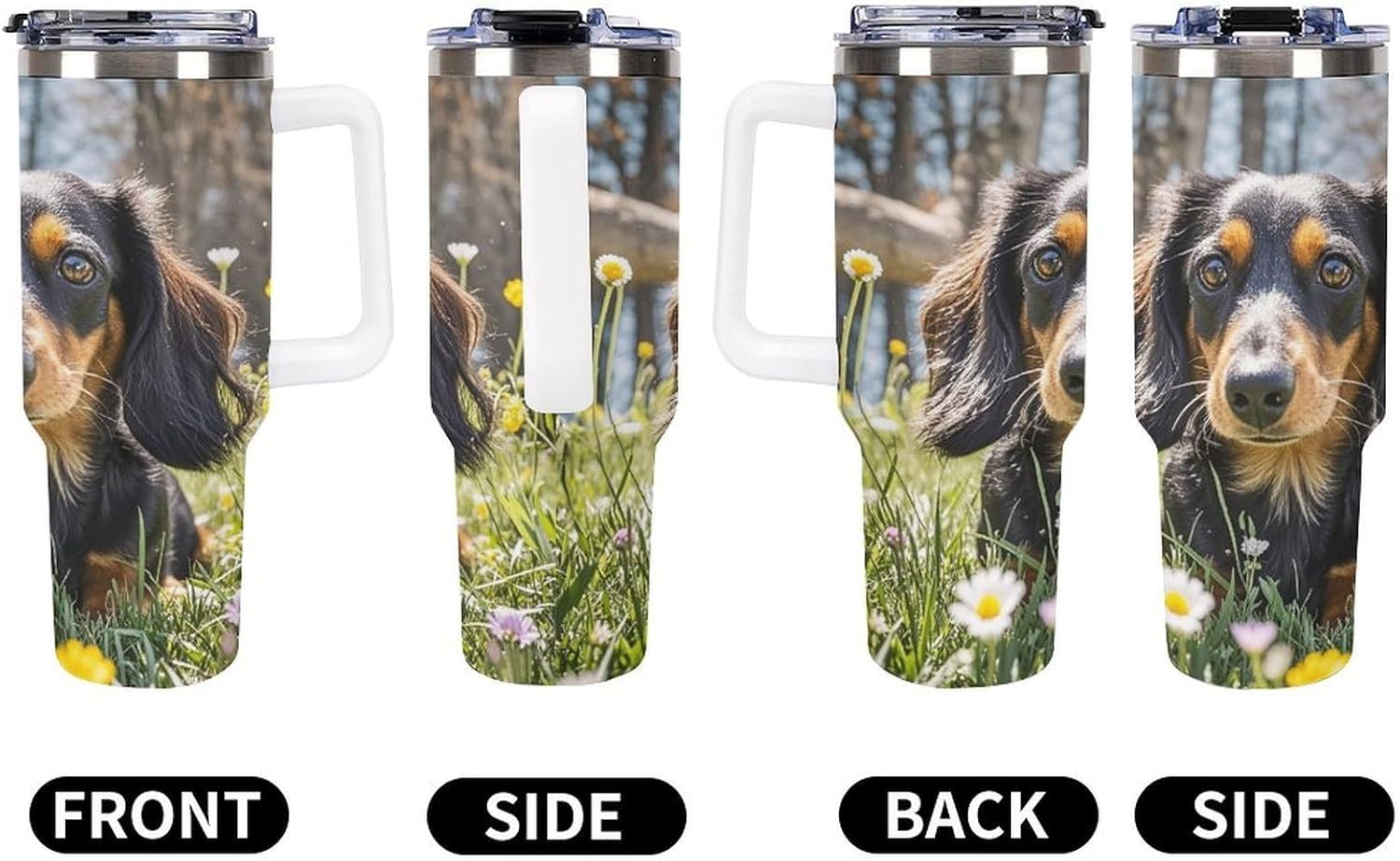 Cute Dachshund Tumbler 40 Oz with Handle&Lid Large Car Cup Stainless Steel Vacuum Travel Mug Insulated Water Bottle Leak-proof Portable Coffee Cup for Home Car Outdoor