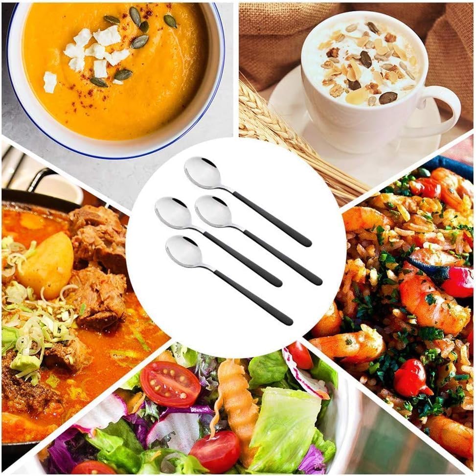Image of Stainless Steel Dinner /Table Spoons, Silver Elliptical Head, Spoon Set, Length 21 cm (12 Pieces White Spoon)