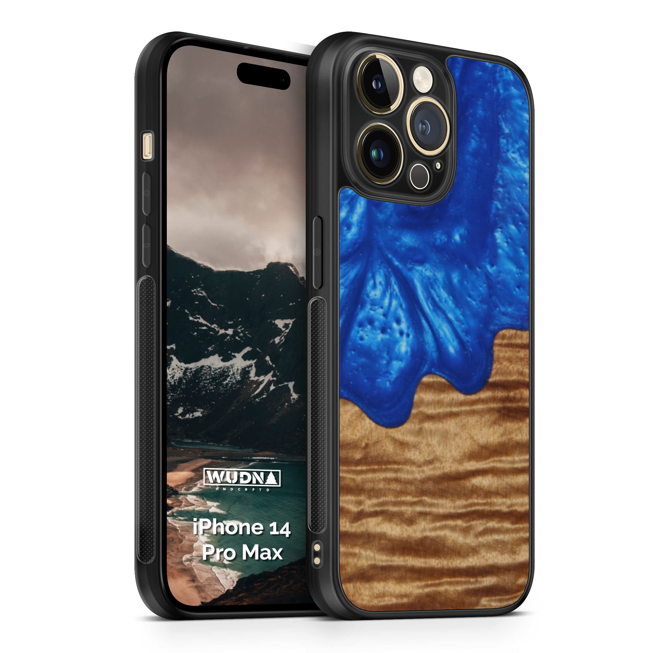 WUDN Slim Resin & Wood Phone Case (Diver's Blue) Compatible with Apple iPhone 14 Pro Max (6.7")